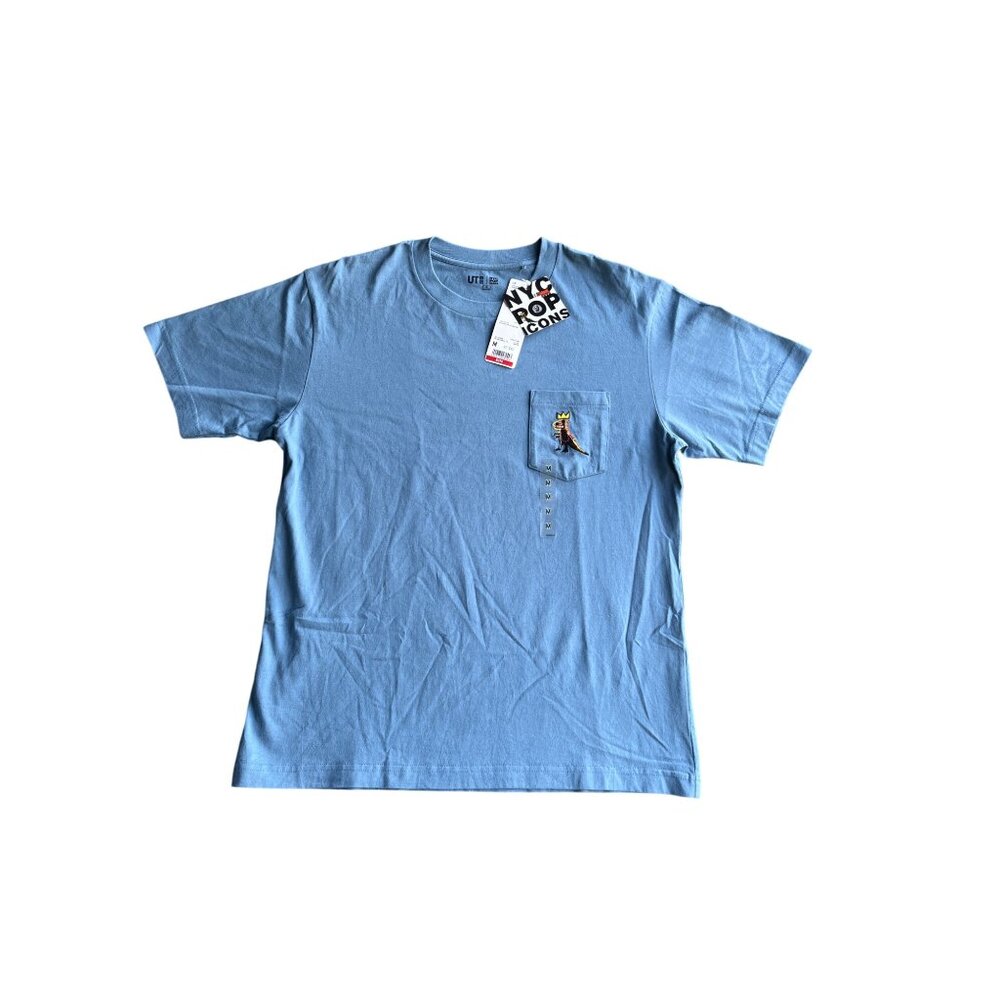 Uniqlo X Basquiat NYC Pop Icons Blue Graphic T-Shirt M Cotton Crewneck Short Sl - Picture 2 of 6